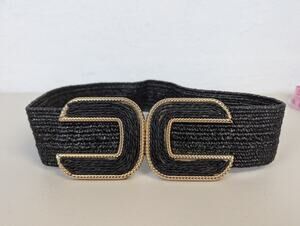 Lascana Woven Statement Waist Belt Black Basket Weave 80s Retro Womens XL